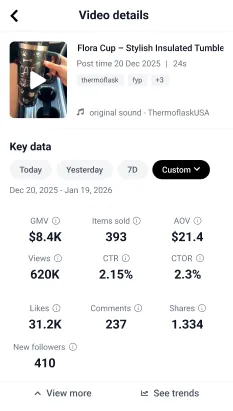 A Winning Tumbler Video Campaign That Converted Views into Sales performance statistics